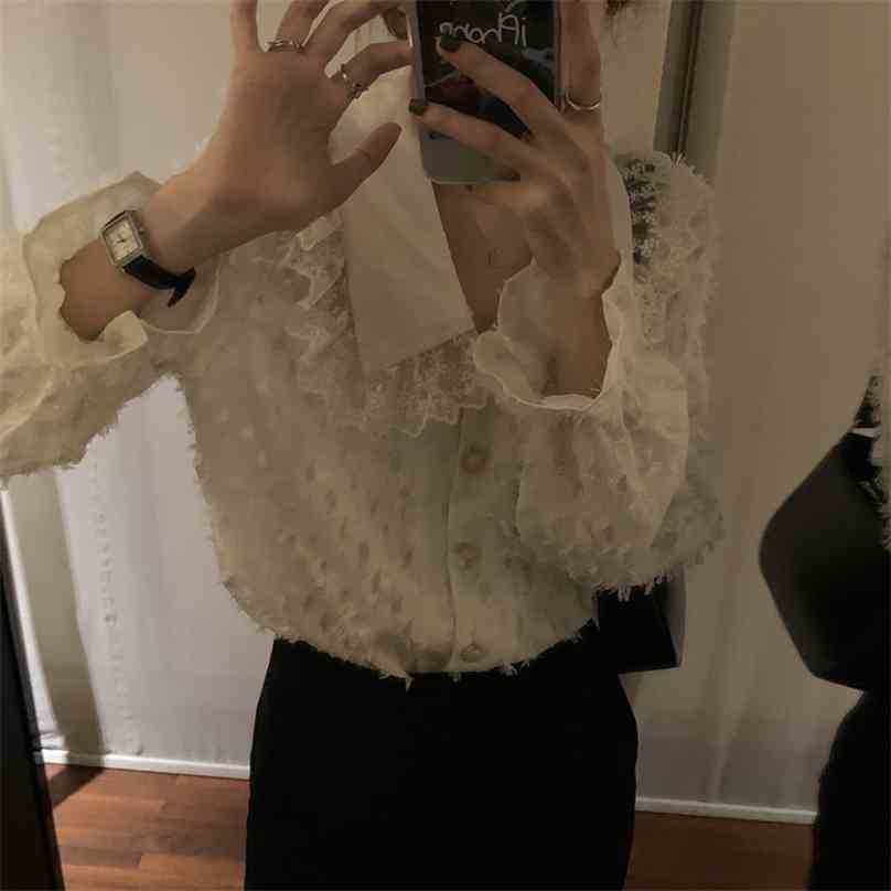 

French Sweet All Match Fashion High Quality Spring Peter Pan Collar Femme Casual Chic Gentle Loose Tops Shirts 210525, Photo color