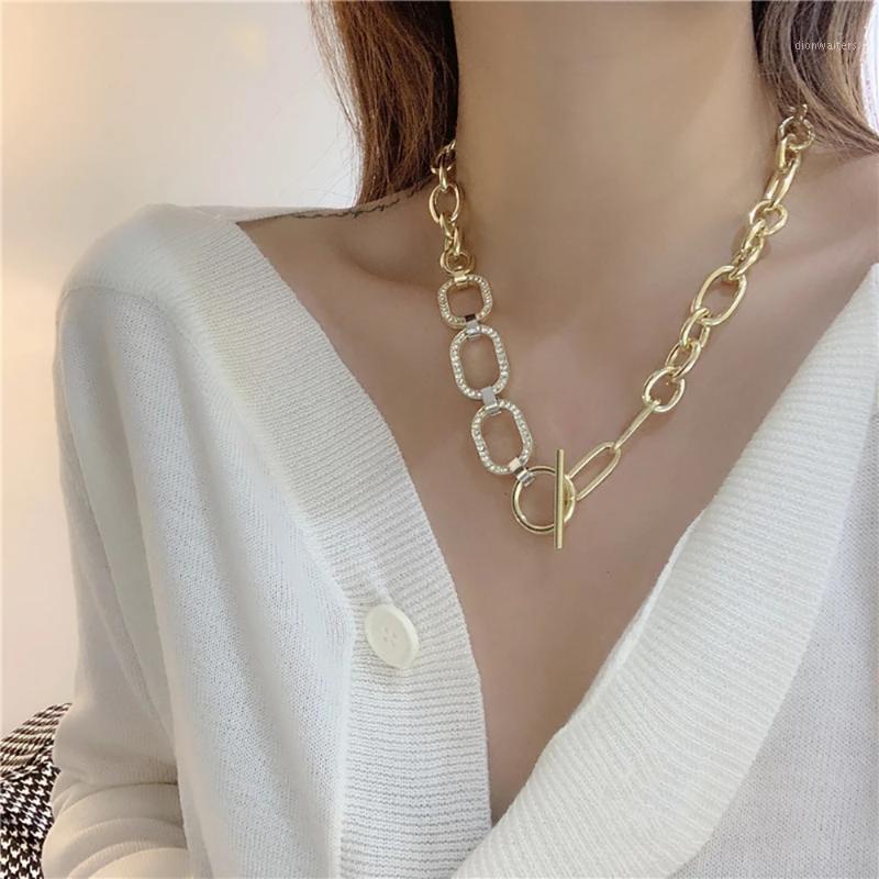 

Chains Ghidbk Fashion Simple Crystal Chunky Thick Chain Necklace For Women Vintage Classic Shiny Rhinestone Toggle Clasp Gifts
