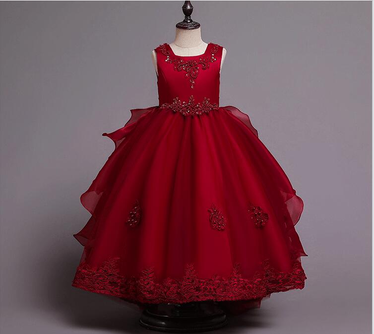 

Lace Princess Flower Girls Dresses Tiered Skirt A Line Girls Pageant Gow Dress for Birthday First Communion Gown, White