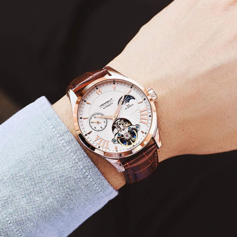 

Automatic Watches Men Stainless Steel Business Wristwatch Leather Fashion 50M Waterproof Male Clock Relogio Masculino Wristwatches, Gold