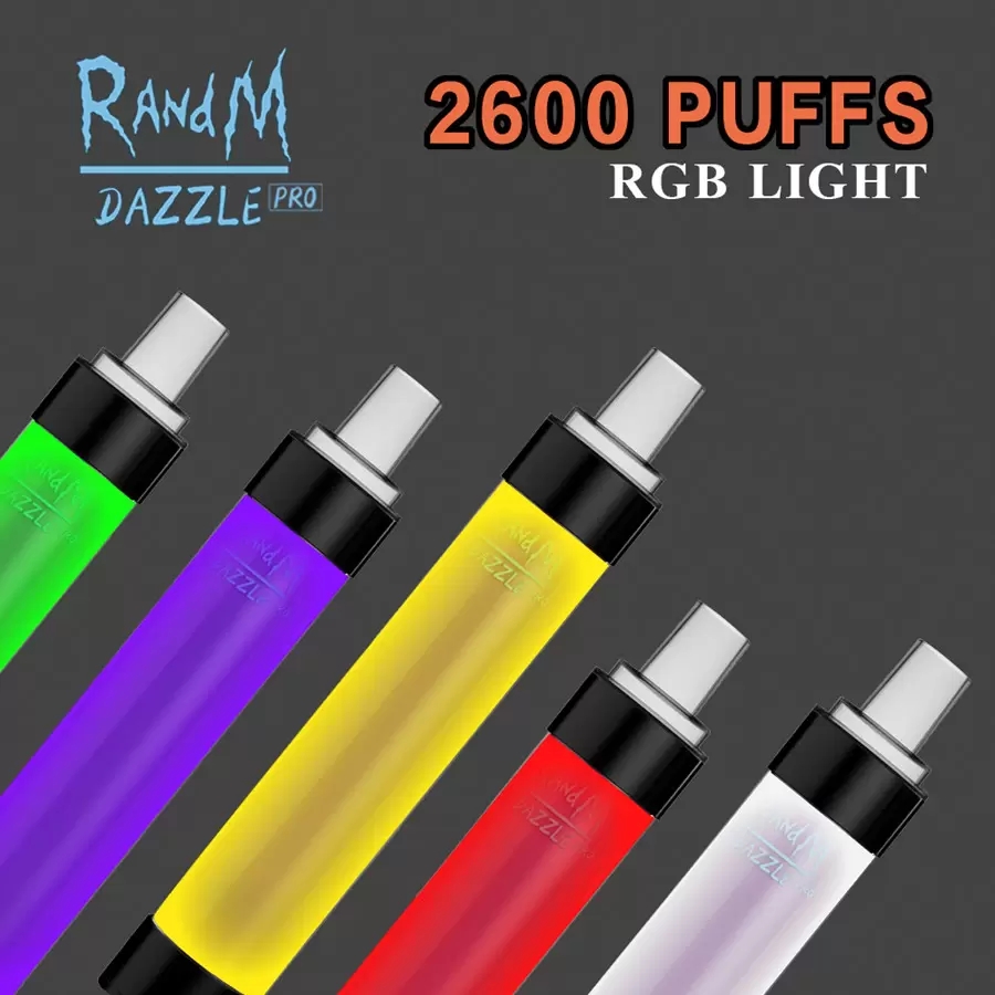 

Original RandM dazzle pro Disposable E cigarette 2600 puffs 6ml Pre-Filled 1100mAh Power Battery RGB light tube vapes pen starter kit Authen