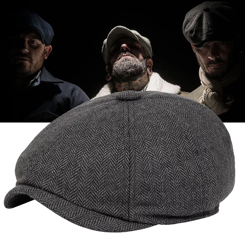 

Men Beret Newsboy Hat Celebrity Caps Vintage Tweed Peaky Blinders Berets Flat Peaked Cap Street Hats for Women Men Hiphop, Dark gray