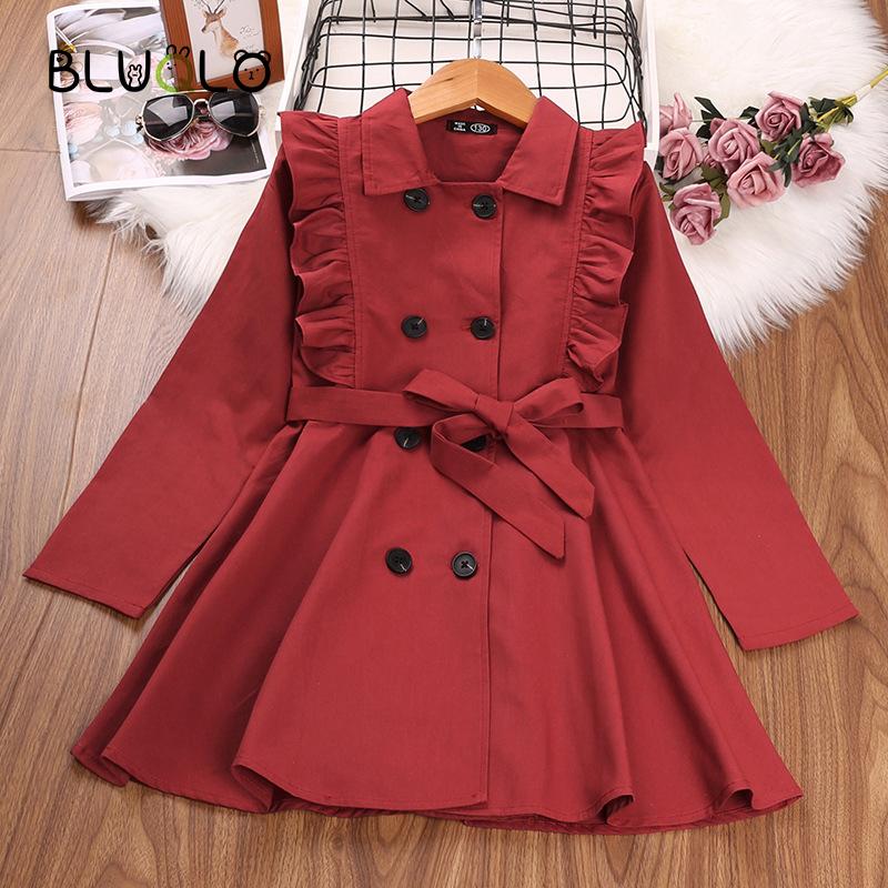 

Coat Autumn Children's Outerwear Fashion Girls Long Trench Toddler Baby Jacket England Style Windbreaker Kids Clothes 2021, Blue;gray