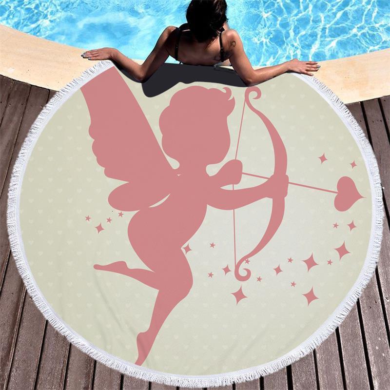 

2021 New Cupido Anjo Asas Impresso Microfibra Redonda Toalha Praia Toalhas De Banho Para Adultos Crianas Piquenique Yoga Tapete Borlas Cober