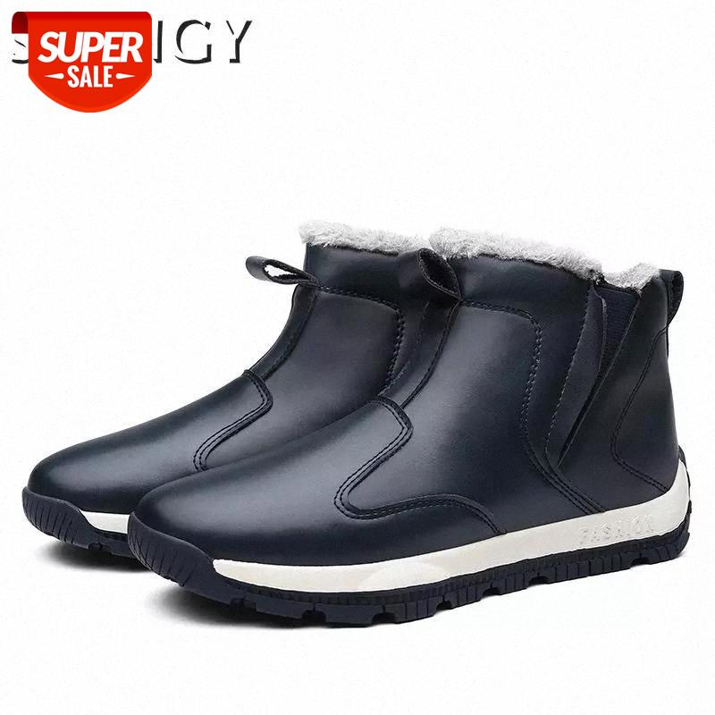 

Winter Men Shoes Solid Color Fur Warm Slip-On Flat Outdoor Waterproof Men Shoes Soft Comfortable Classic Males Ankle Boots #DT26