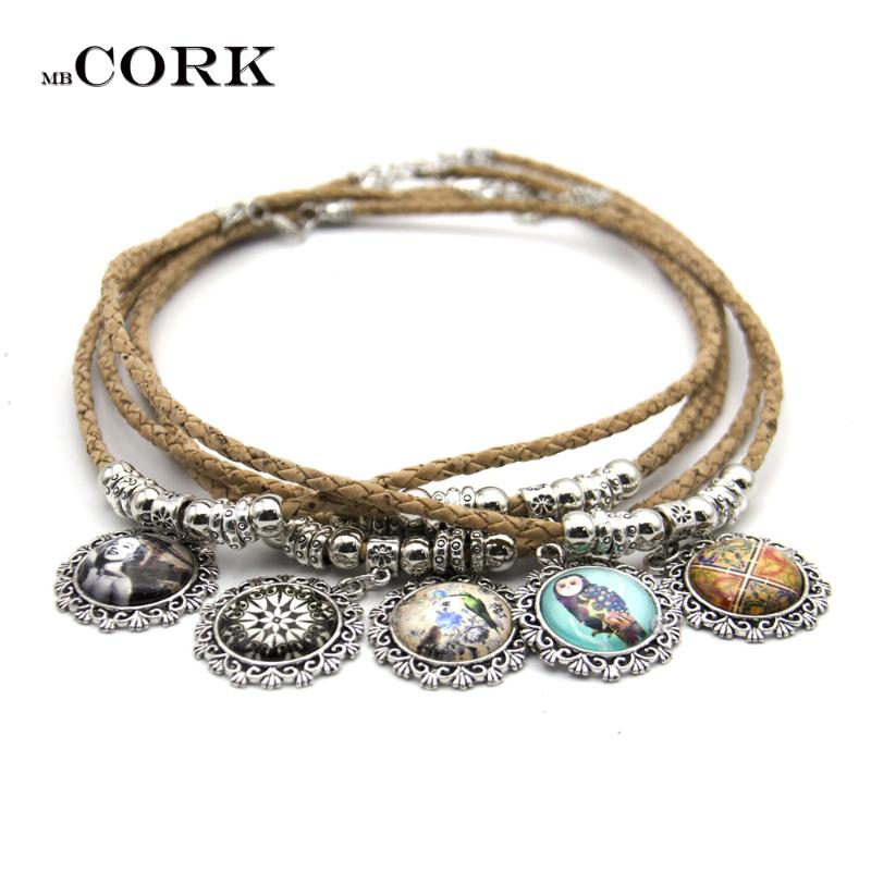 

Pendant Necklaces Natural Cork With Glass Patch Women Necklace Handmade Original Simple Wooden Portugal Jewelry Wholesale N-157