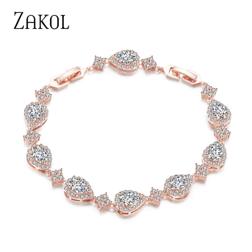 

ZAKOL Trendy White Gold Color Cubic Zirconia Stone Big Water Drop Shape Bracelet & Bangle For Women Party Jewelry FSBP2014 211124