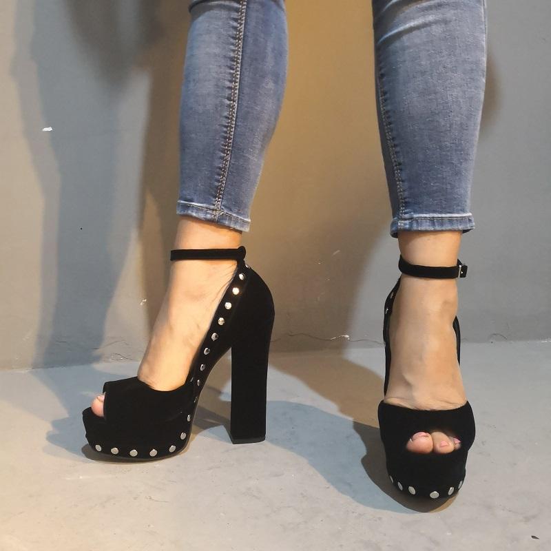 

Original Intention Elegant Women Pumps Gorgeous Platform Peep Toe Square Heels Pumps Black Shoes Woman Plus Size 4-15, Oi0750 black