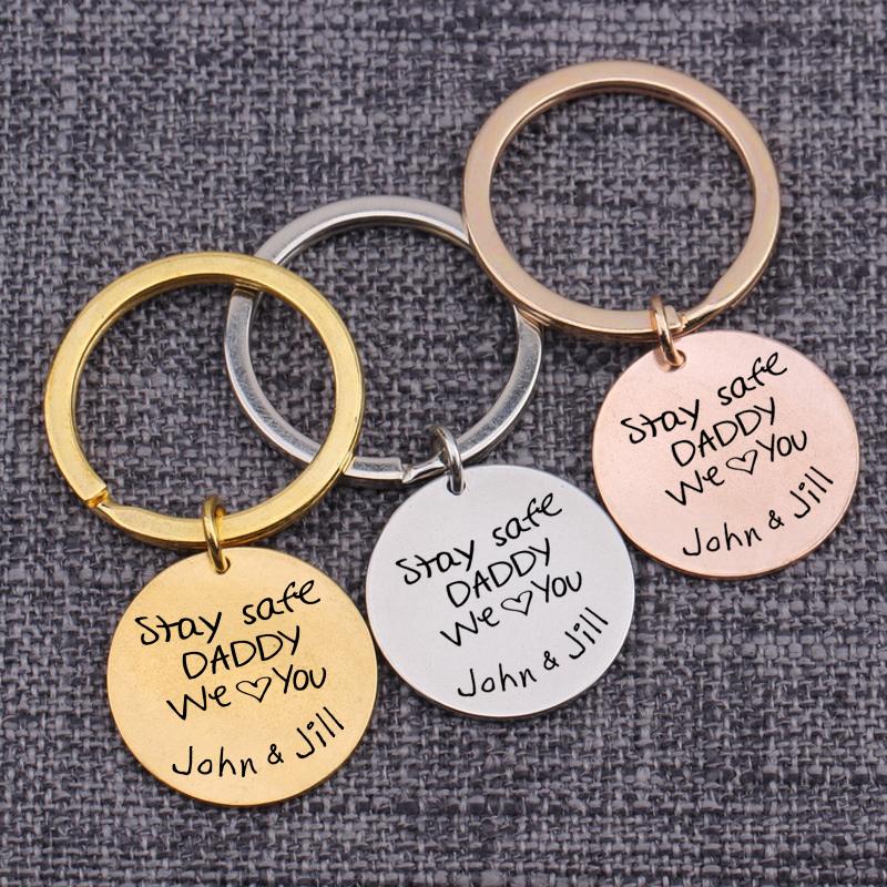 

Keychains Father`s Day Personalized Name Engraved Keychain Stay Safe Daddy We Love You Keyring Gifts From Son&Daughter Custom Bag Charm