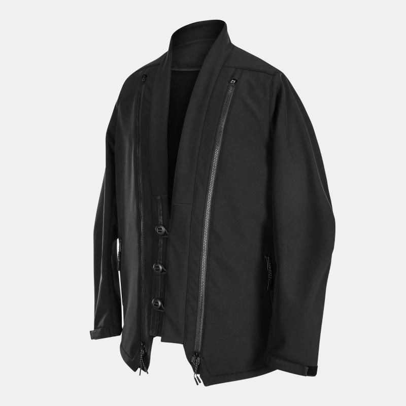 

Men' Jackets Jacket Nosucism Softshell Kimono-jacket Noragi Double Front Zipper Hidden Molle Hang Up Strap Functional Japanese Style, Black