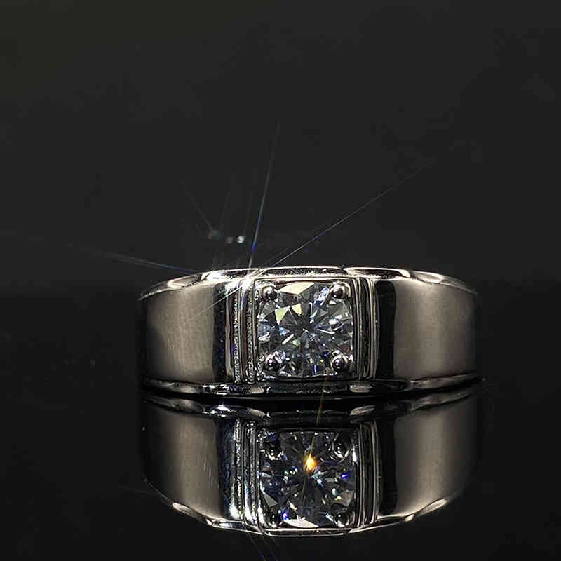 

S925 Sterling Silver Platinum Plated Men Ring D Color Male 0.5 CT Moissanite Rings VVS Fine Jewelry Pass Diamond Tester