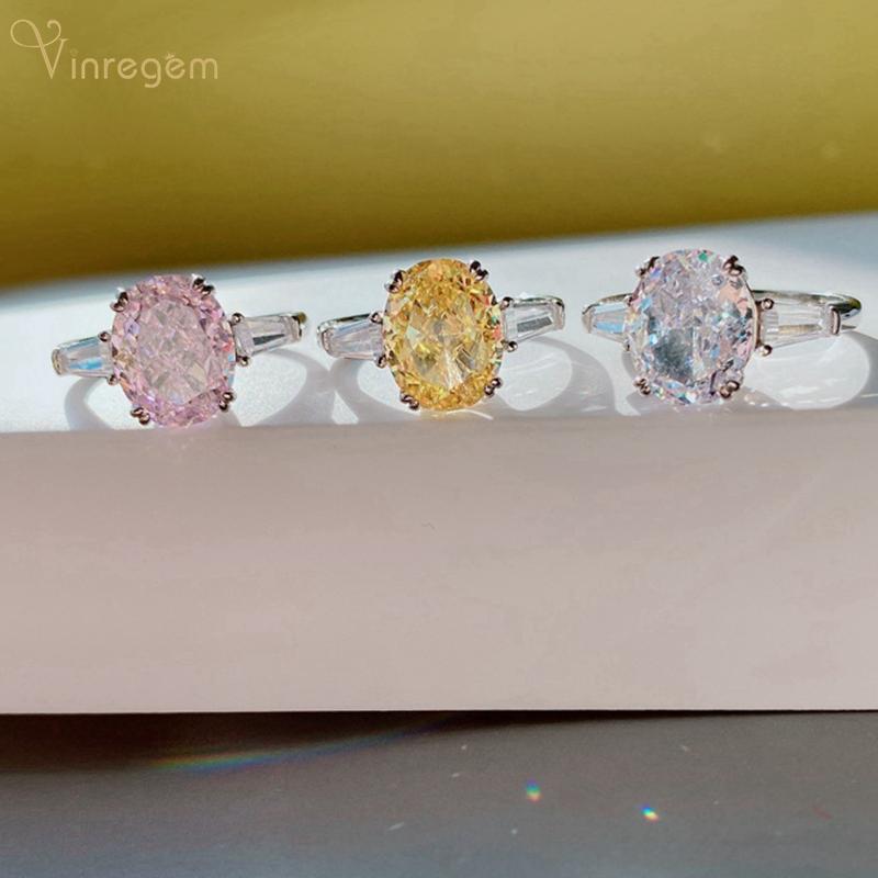 

Cluster Rings Vinregem 925 Sterling Silver Oval Citrine Pink Sapphire Created Moissanite Gemstone Wedding Fine Jewelry Luxury Ring For Women, Golden;silver