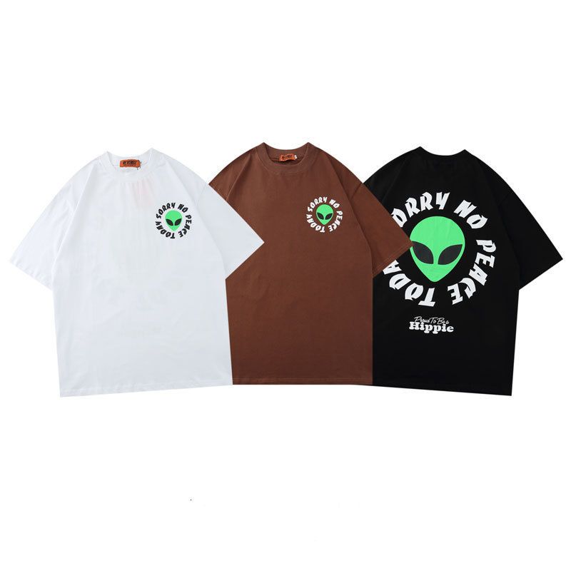 

fashion t shirt impas national graffiti letter short sleeve female 2021 summer alien print male couple ins brand, White;black