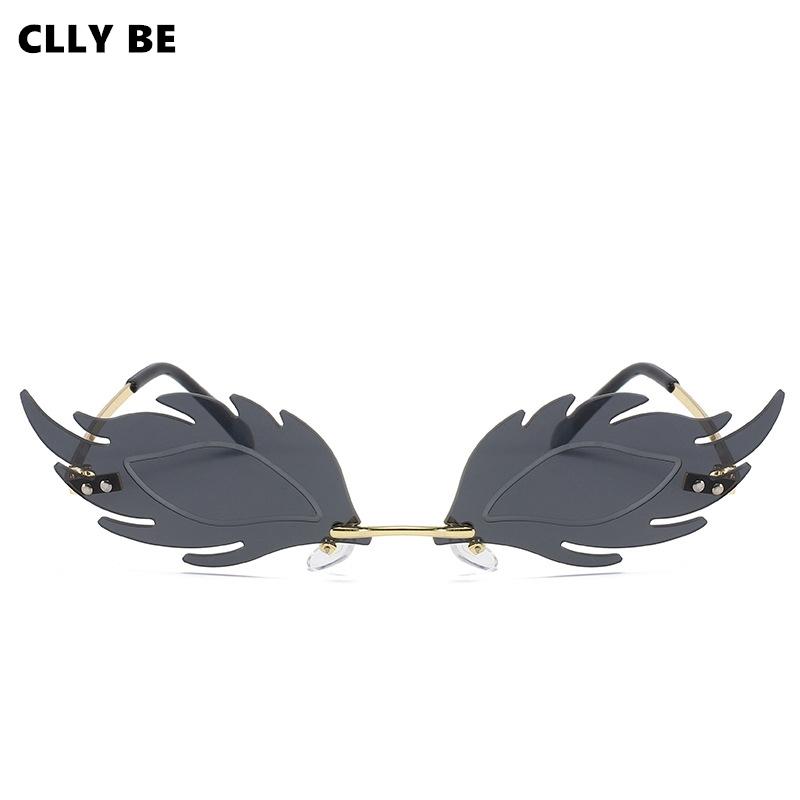 

Sunglasses Luxury Fashion Fire Flame Rimless Women Wave Sun Glasses Metal Shades For Vintage Mirror Eyewear UV400