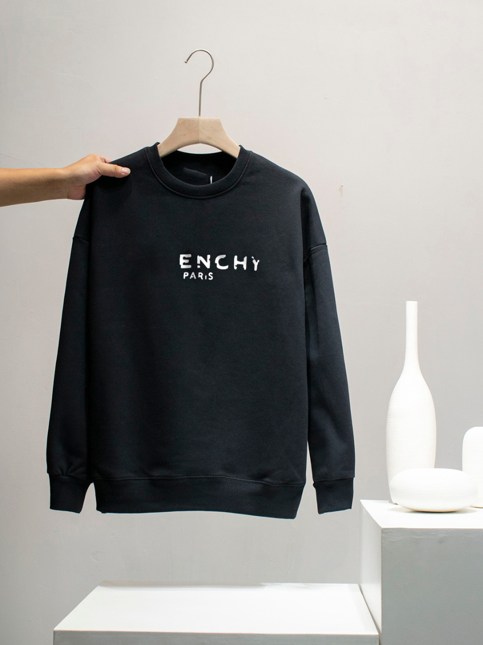 

New lovers' trendy silicone letter print casual round neck sweater in early spring of 669, Black