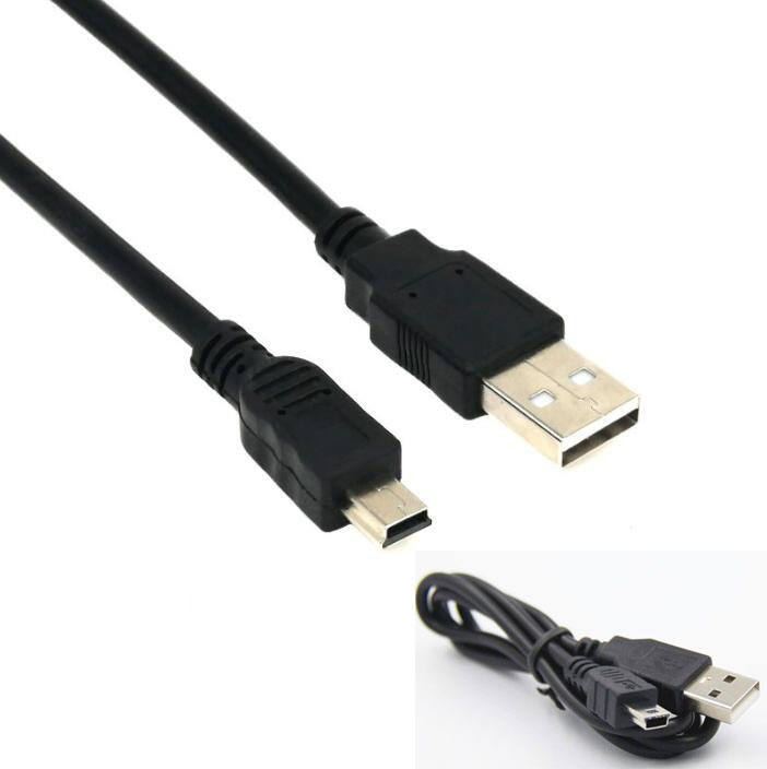 

New MINI USB Cables Sync & Charge Lead Type A to 5 Pin B Phone Charger OD3.5 Pure Copper Core, Black
