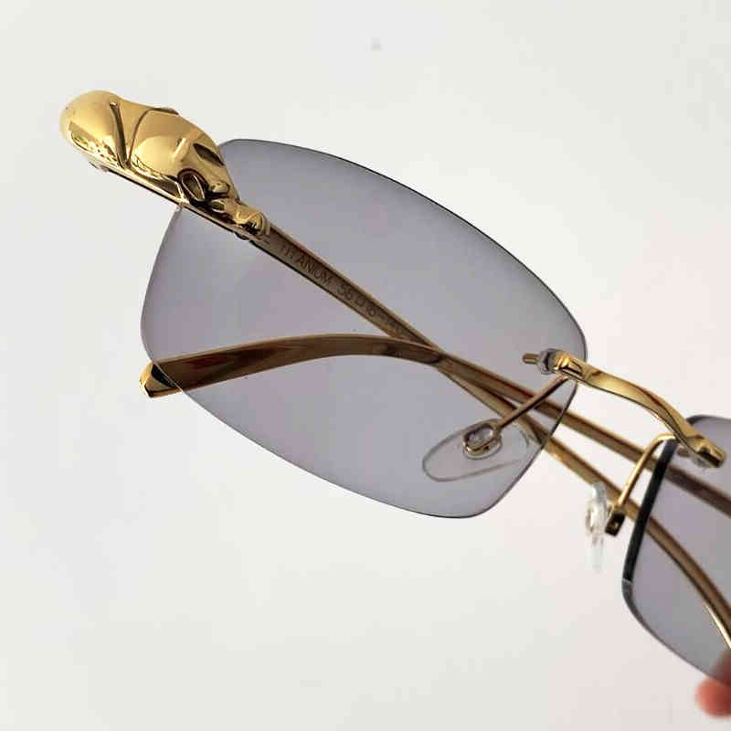 

Factory Direct Price Clear Eye Men Panther Eyeglasses Plain Photochromic Grey Sun Shades Metal Rimless Eyewear FEJ5