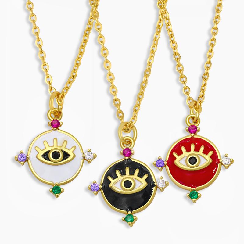 

Pendant Necklaces FLOLA Round Enamel Evil Eye Necklace For Women Small Turkish Crystal Pave Multicolor Jewelry Gifts Nket43