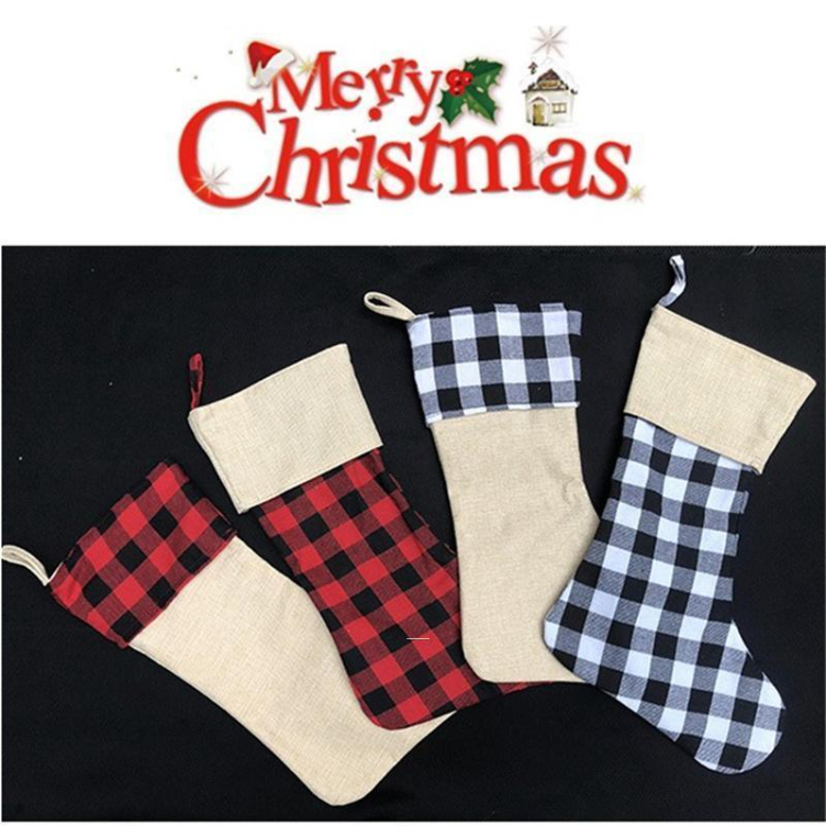 

Plaid Christmas Stocking Cotton buffalo Flannel Black Christmas Stockings Christmas Decor Poly Sublimation blanks Santa Stockings FY3272