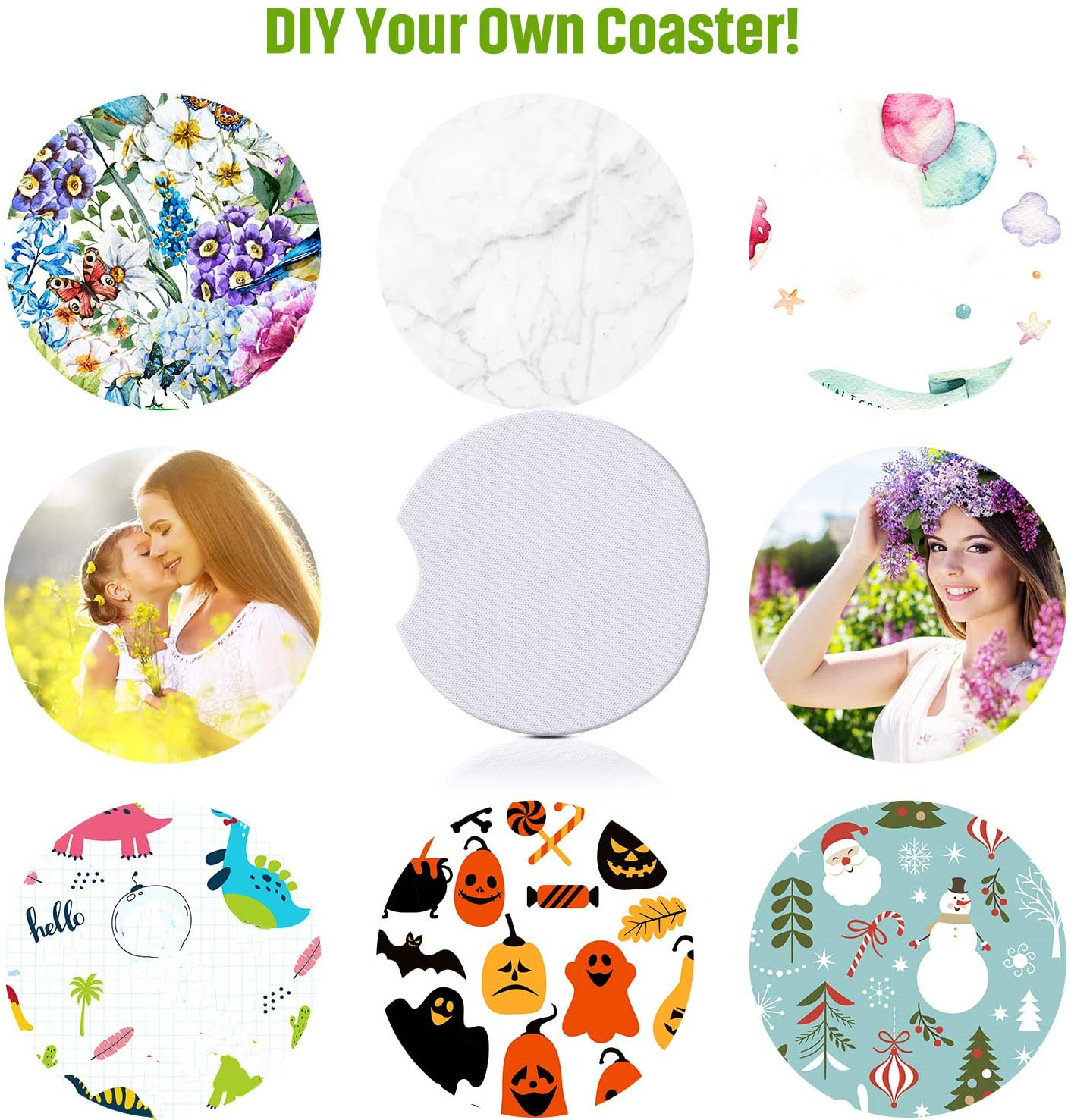 

Sublimation Blanks Car Coaster DIY Car Cup Holder Coaster with Absorbent Neoprene Blank Drink Cup Mat Pad for Your Own Crafts
