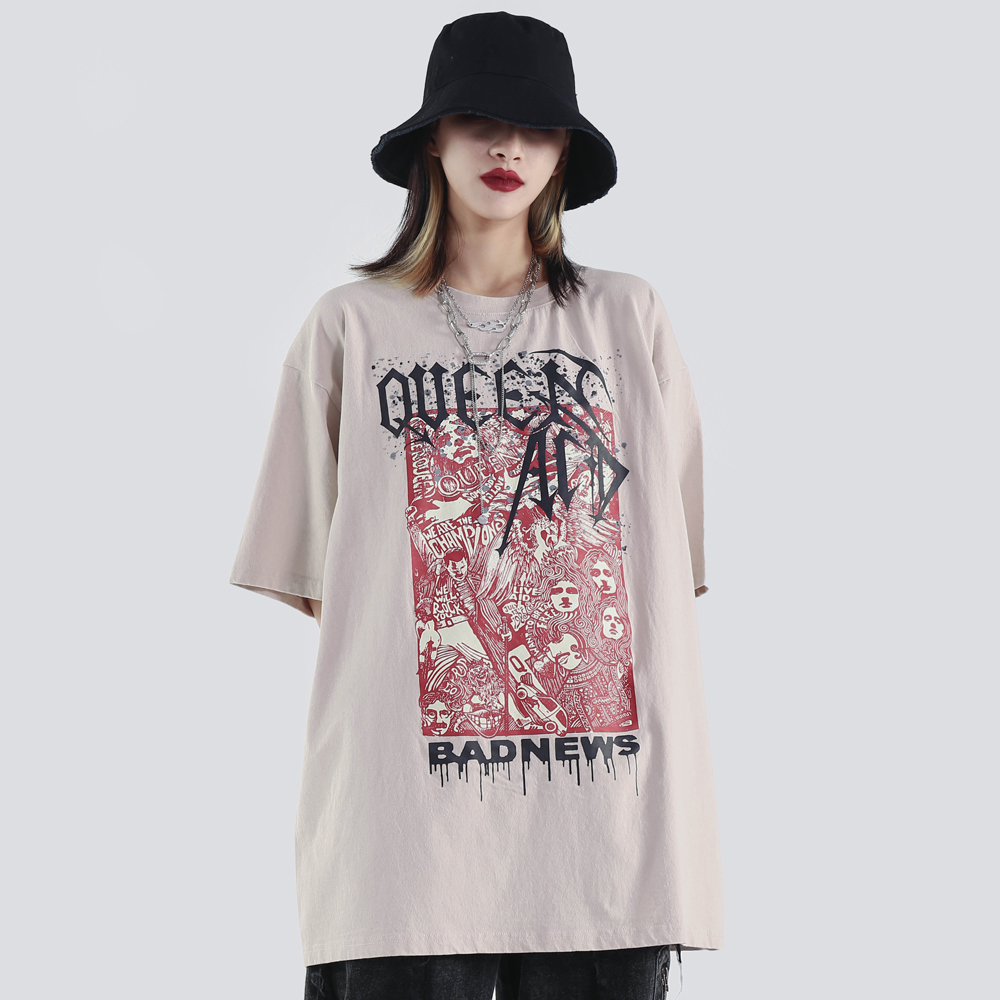 

2021 New Vintage Horror Satan Aesthetic Graphic Tees Women Oversized Goth Shirt Streetwear Top Clothing Summer Fashion P2bq, Beige