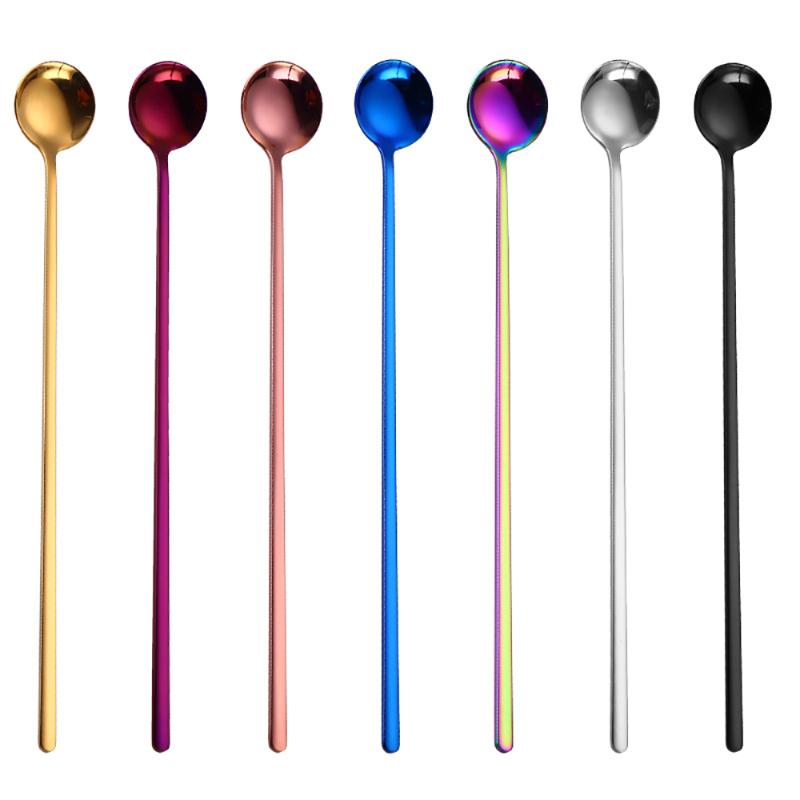 

Spoons Rainbow Color Coffee Tea Stir Spoon Long Handle Ice Cream Dessert Eco-Friendly Stainless Steel Tableware Kitchen