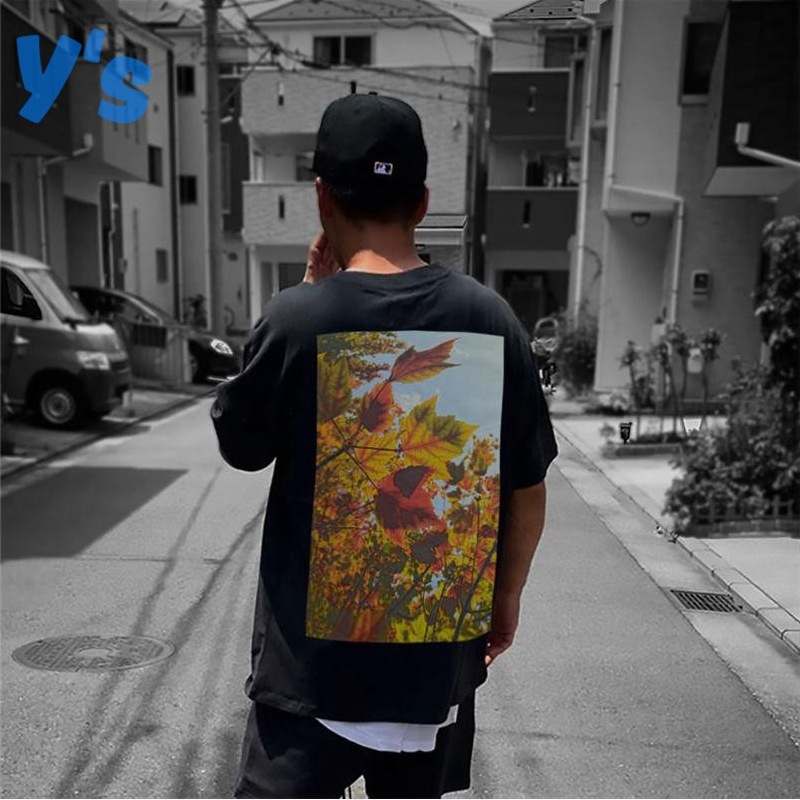 

feel of god fog double thread sentials high street short sleeve flower maple leaf print men's and women's large t-shirt, White;black