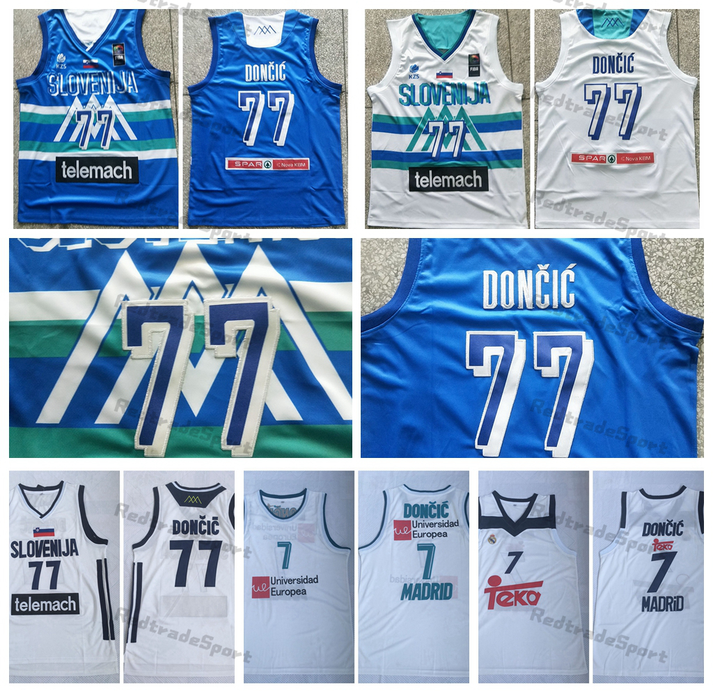 

Mens 2021 Olympic Slovenija Luka Doncic #77 Basketball Jerseys Unicersidad Europea #7 Madrid White Jersey Stitched Shirts S-XXL, Black