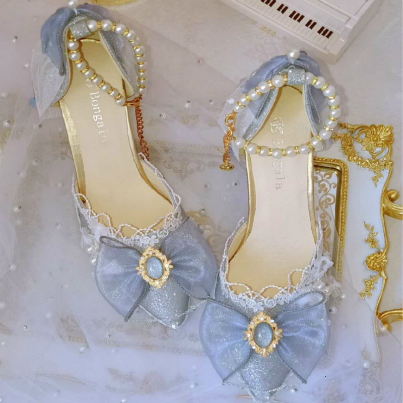 

Beautiful Tea Party Cosplay Wedding Lolita Bowknot Bow Toe High Heels 7cm Kawaii Anime Girls Shoes Hcw3, Three inches heel
