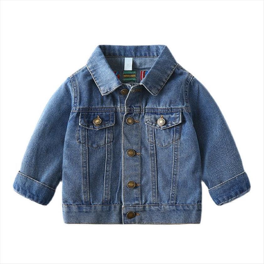 

spring and autumn boys letters simple pure color denim coat middle small childrens pocket hole fashion wear, Blue;gray