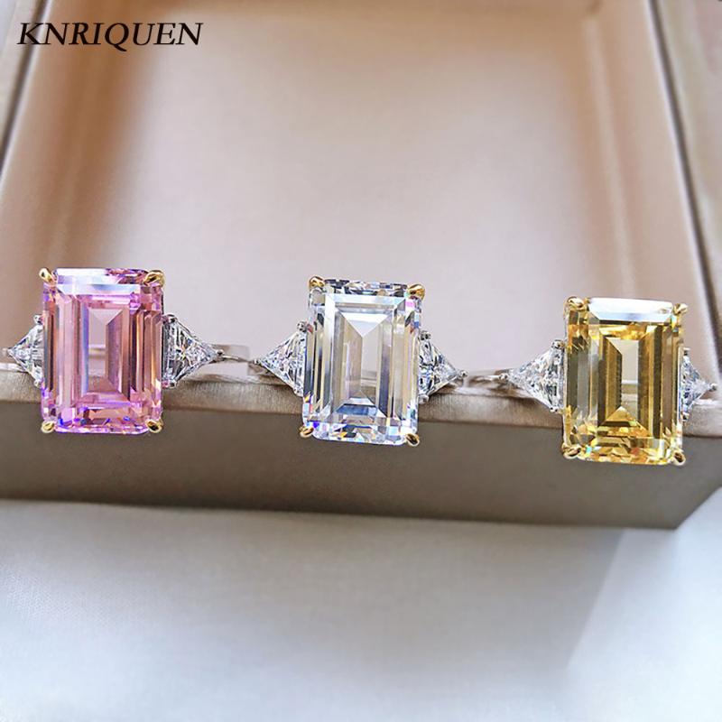 

Cluster Rings Vintage 925 Sterling Silver Women's 10*14mm Emerald Cut Topaz Pink Quartz Lab Diamond Gemstone Wedding Bands Fine Jewelry
