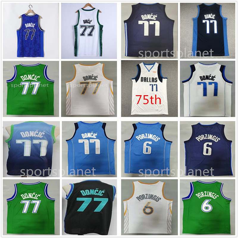 

Mens Luka Vintage 77 Doncic''nba''Jerseys dalla 2021 2022 75th city dirk 41 nowitzki Top edition kristaps 6 Porzingis Retro Shirts Blue Jersey, White