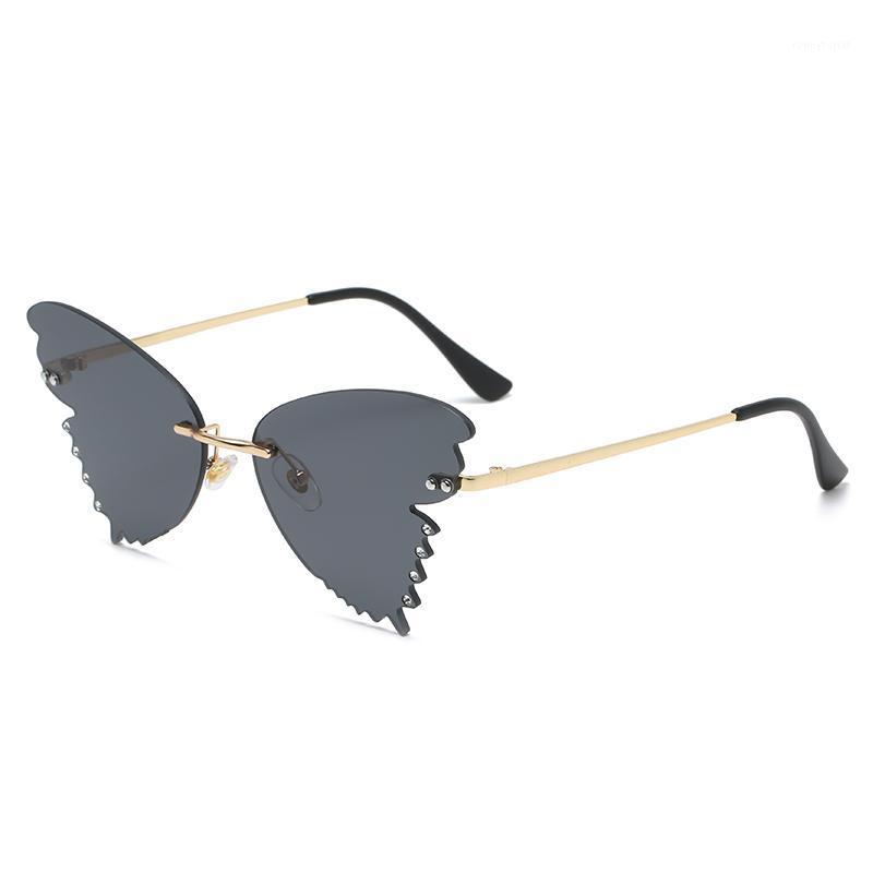

Designer Sunglasses Women Rimless Butterfly Shaped Glasses Party Sunglass Rhinestone Tinted Lenses Eyewear Black Red Pink Blue