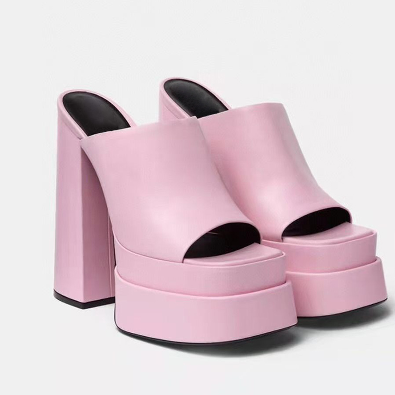 

womens Heeled Slippers Top quality Medusa Aevitas Genuine Leather sandals 15.5CM chunky heel 6CM platform shoes big size 35-42 women sandal Fashion designer Slipper, Yellow