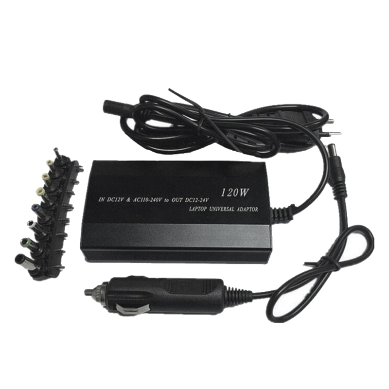 

FULL-Multifunction Laptop Adapter Power Charger Universal 120W Car DC Notebook AC EU Plug