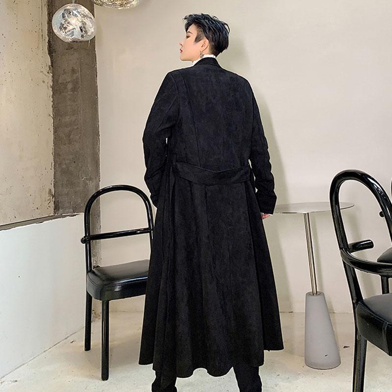 

Men's Trench Coats Men Streetwear Hip Hop Punk Loose Casual Belt Vintage Long Suede Windbreaker Coat Male Women Fashion Overcoat Jacket, Black