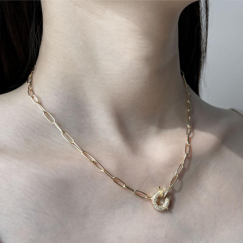 

Chains Peri'sBox Gold Color Rectangle Link Chain Necklace With Sparkly Circle Zircon Pendant Romantic Paperclip Necklaces For Party