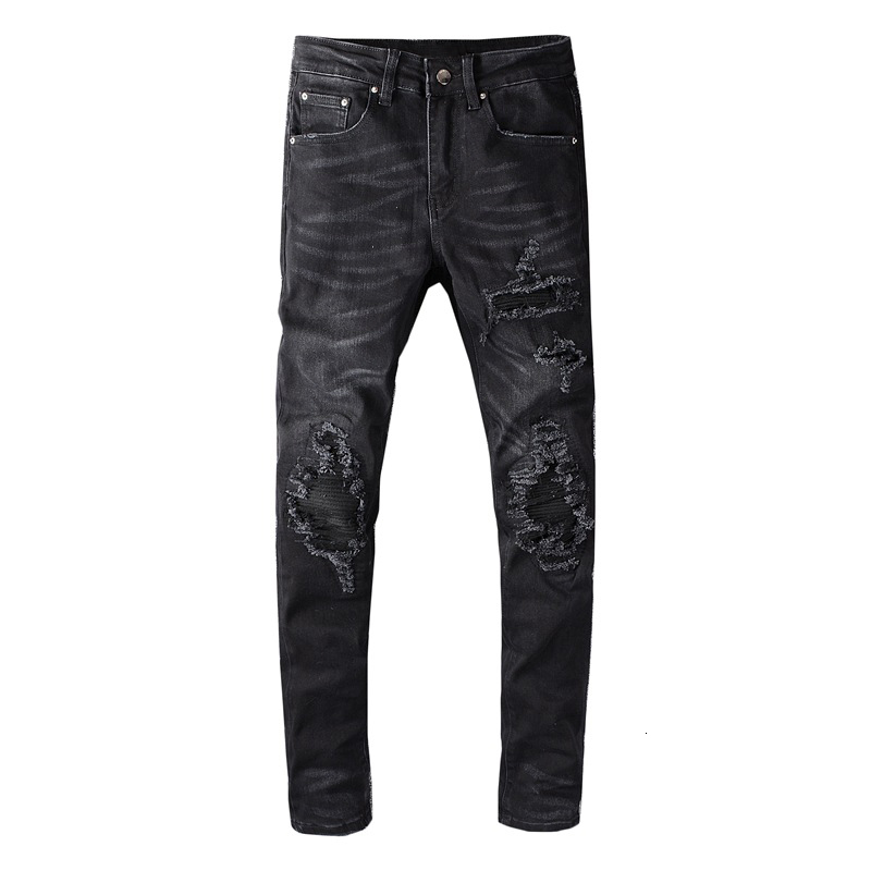 

2021 New Men's Male Brand Black Tattered Patch Jeans Stretch Slim Fit Large Size 28-40 Fashion Streetwear Denim Pants Trousers Ct9g, Beige