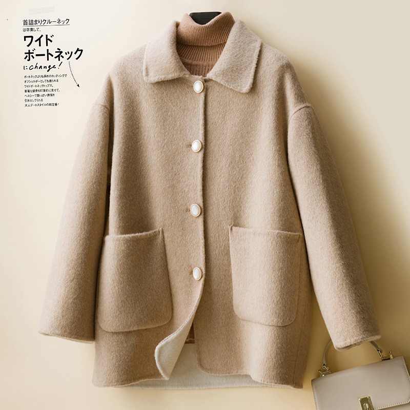 

2021 100% Merino Wool Autumn Winter Thick Jacket Coats Ladies the New Fashion Cardigan Warm Overcoat Women Long Sleeve 5yz5, Light yellow
