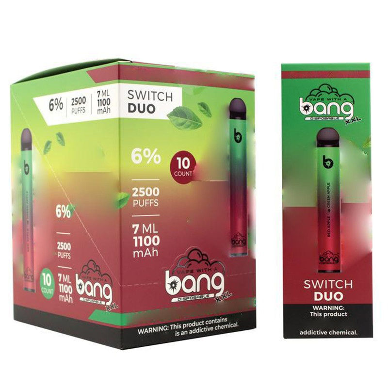 

Bang XXL Switch Duo Disposable cigarettes 2in1 2500 puffs 7ml 1100mAh 6% Oil Pods 8 colors Vs RandM pro Dazzle AIR BAR MAX PUFF PLUS FLOW Flum Float
