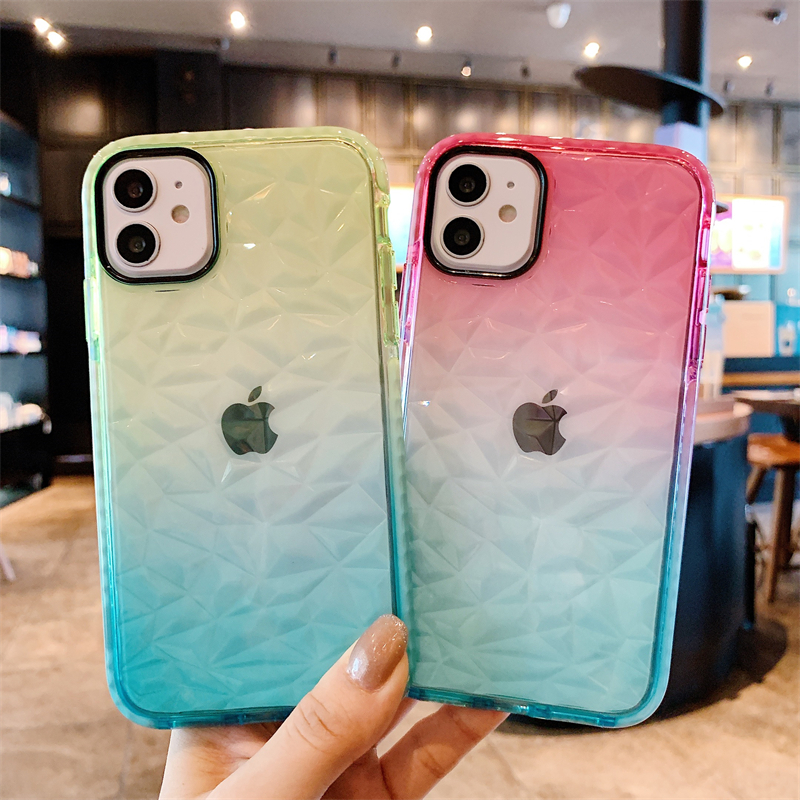 

Gradient Diamond pattern Phone Cases For iPhone 11 13 Pro Max 12 Mini XR XS X SE 7 8 Plus Soft Silicone Shockproof Cover, Green blue