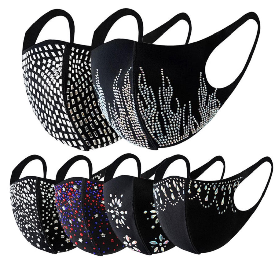 

Rhinestone face mask fashion Sequin blingbling masks men women Rhinestone Cotton mouth Masks adult black Dustproof Haze facemask