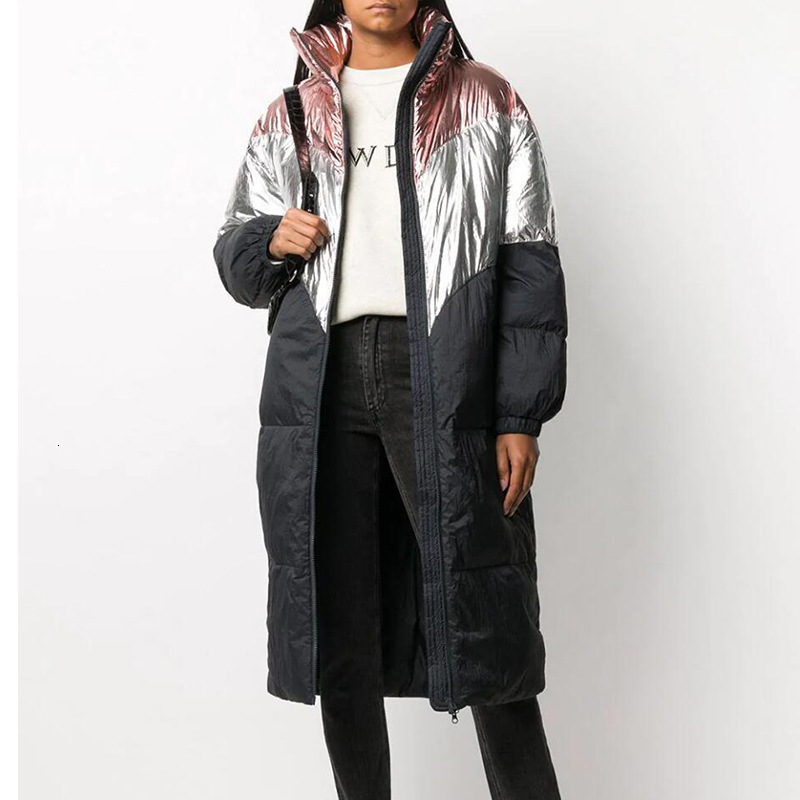 

2021 New Women Parkas Winter High Neck Stitching Contrast Color Mid-length Cotton Women's Bread Loose Coat 0f3g, Black