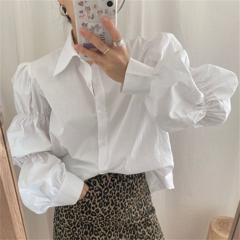 

Girls Basic Lapel Elegant Tops Women Shirt Stylish Sweet Loose Blouse All Match Prom OL Gentle Blusas 210525, Black