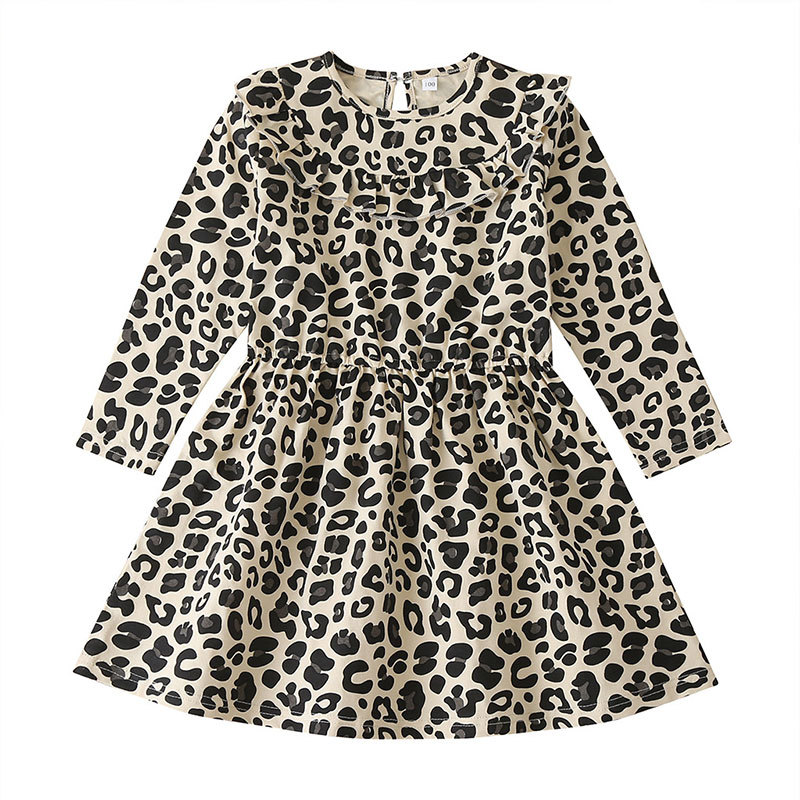 

2021 New Leopard Printed for Spring Autumn Children Es Cotton Long Sleeve Kids Girls Clothes 1-5years Tcc0, Beige