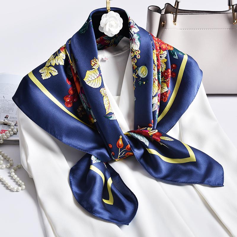 

Scarves Women's 100% Real Silk Square Luxury Pure Kerchief Elegant Soft Touch Bandana 88*88cm Floral Pattern Neckerchief