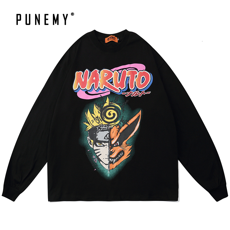 

2021 Harajuku Naruto t Shirt Men Anime Hip Hop Streetwear Long Sleeve Tshirt Autumn New 100% Cotton Brand Clothing Women T-shirt 7jcg, White