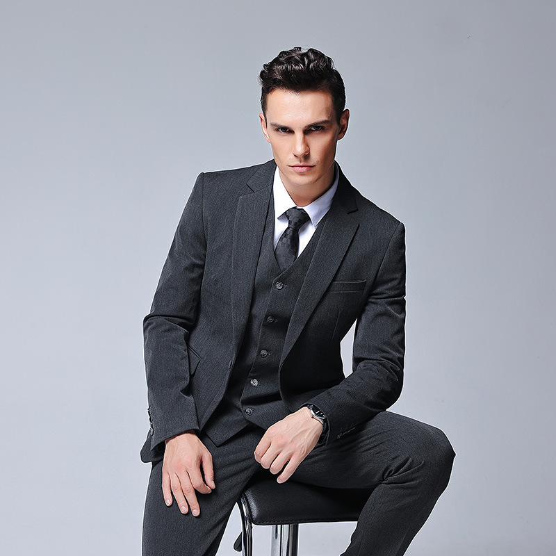 

2021 New Fashion 3 Piece Suit Men Business Wedding Formal Mens with Pants Classic Black Grey Casual Male Suits (jacket+vest+pants) Vnw2