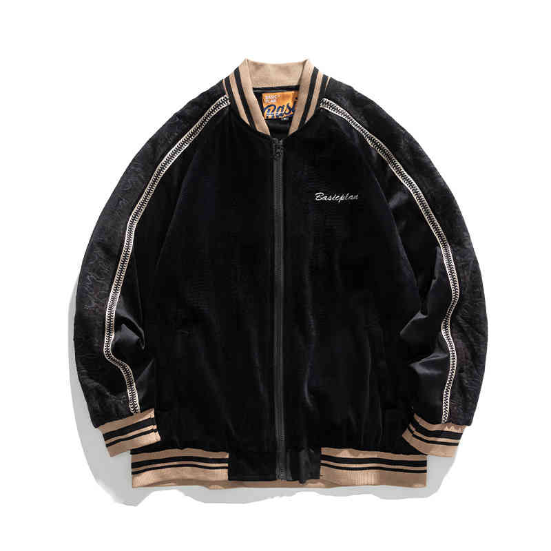 

trendy contrast men's trendy golden ve trimmed stre patchwork baseball et, Black