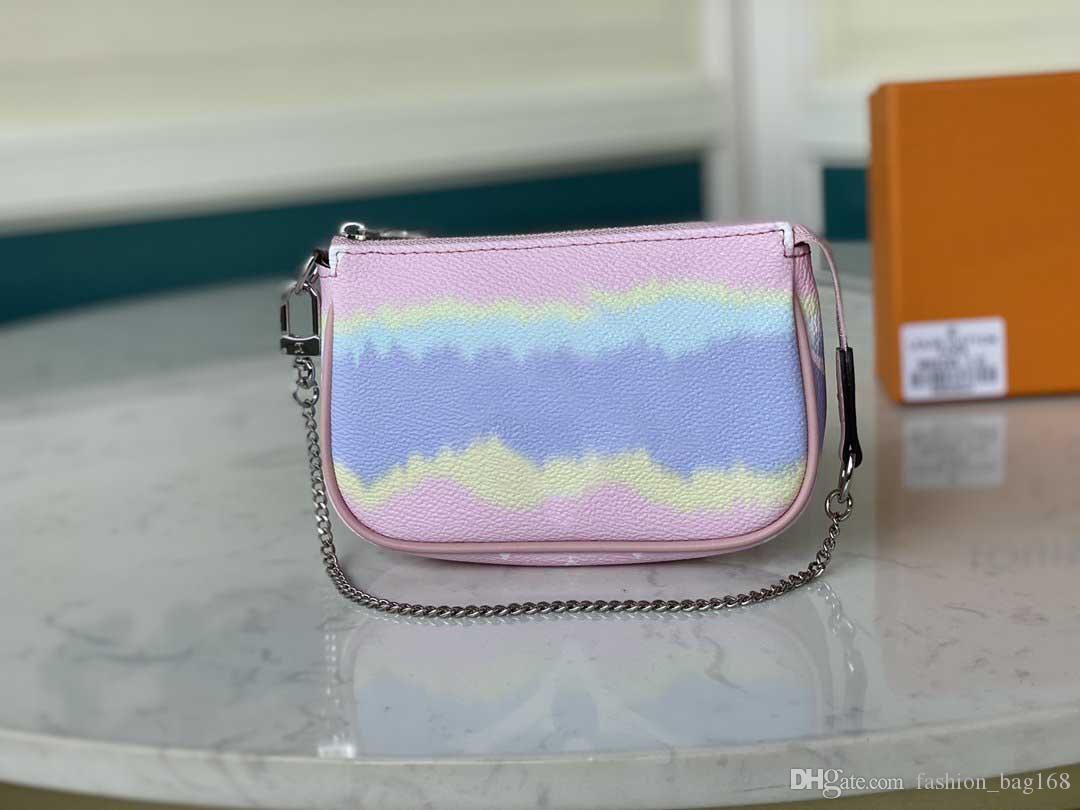 

2021 Hot sale new fashion luxury designer ladies shoulder bag tie-dye chain diagonal bag high quality stitched calfskin mini square shoulder, Pink